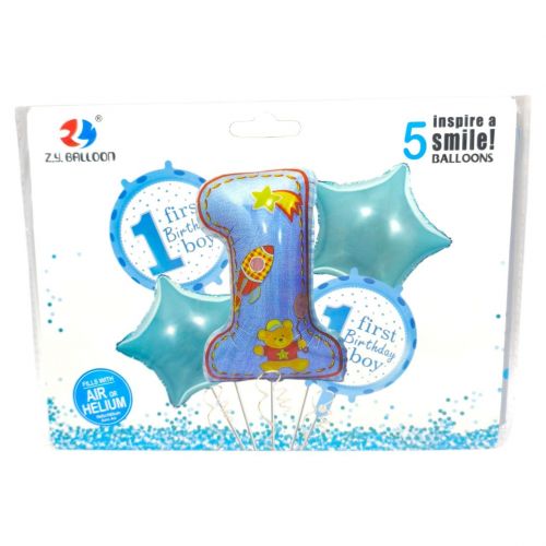Кулі фольговані набір "First birthday-Boy" 5шт. =1шт*80см+4шт*45см (36129)  мініатюра фото 1