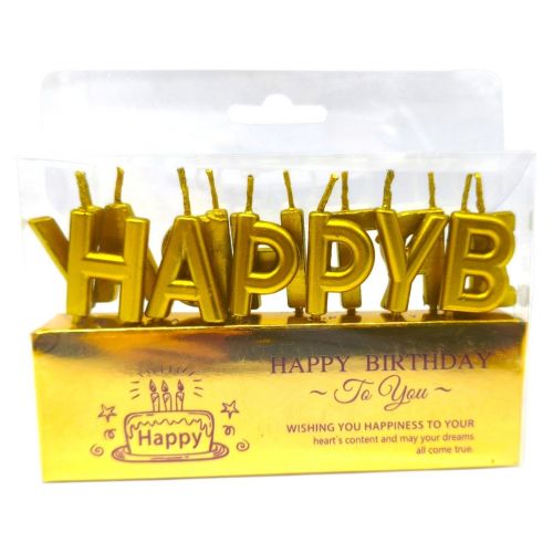 Свечи для торта "Надпись - Happy Birthday" золото  мініатюра фото 1