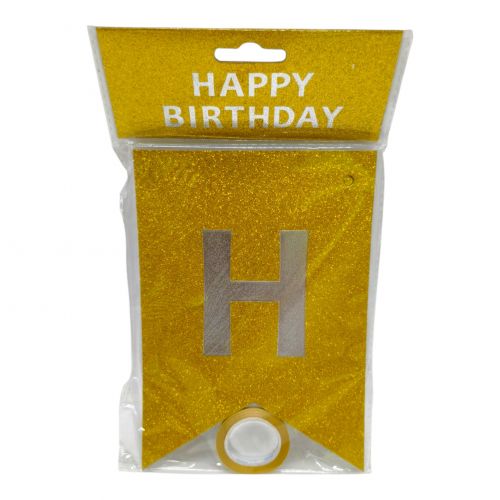Гірлянда-розтяжка прапорці "Happy birthday" 12*16см-5м, золото (31671)  мініатюра фото 1