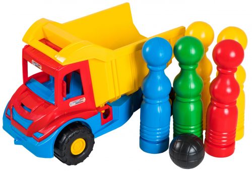 Multi truck вантажівка з кеглями синій  мініатюра фото 1