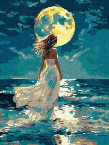 Картина за номерами - Дівчина і місяць з фарбами металік ©art_selena_ua  мініатюра фото 1
