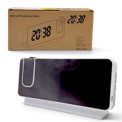 Годинник 18,5х4х10 см, 4 bit LED дисплей, акумулятор 3 V, USB, температура, час/дата,  будильник, проєкція, у коробці (БІЛИЙ)  мініатюра фото 1