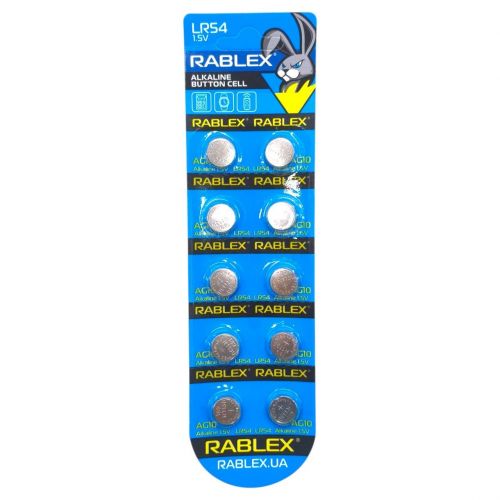 Батарейка RABLEX "таблетка" 1. 5V AG10 (LR54) ціна за 1 блістер - 10 шт  мініатюра фото 1
