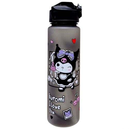 Пляшка для води "Sanrio: Kuromi" місткість: 750 мл, пластикова, трубочка, ремінець, в пакеті (ЧОРНИЙ)  мініатюра фото 1