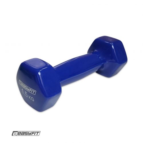 Гантель для фитнеса 1. 5 кг EasyFit с виниловым покрытием синяя  мініатюра фото 1