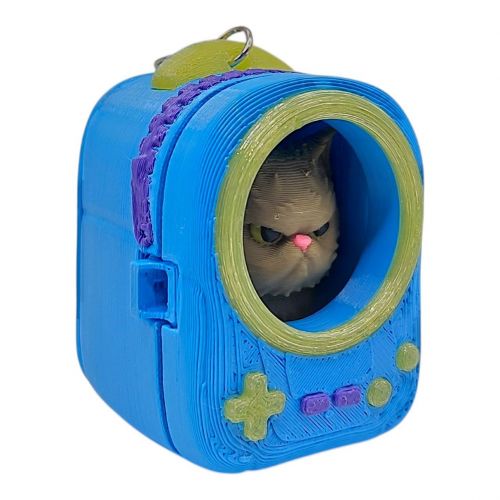 3D печать игрушка-брелок "Кот в сумке" голубая сумка  мініатюра фото 1