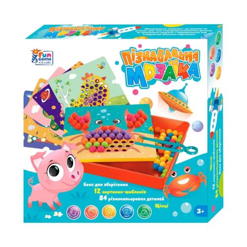 Пізнавальна Мозаїка "4FUN Game Club", 84 елементи, 12 шаблонів, щипці  мініатюра фото 1