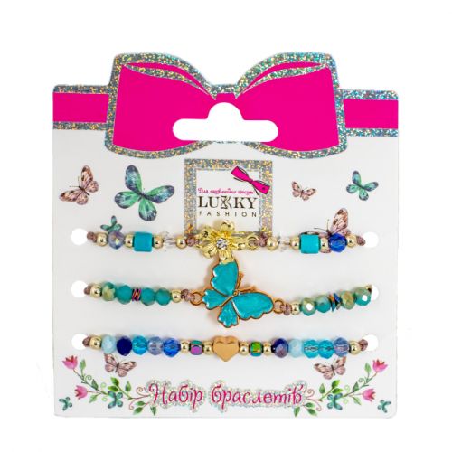 Набір Lukky Fashion з 3 браслетів з блакитними метеликами  мініатюра фото 1