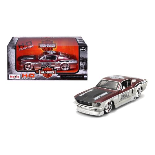 Машинка іграшкова Harley-Davidson 1967 Ford Mustang GT, масштаб 1:24, мет. червоний/срібний  мініатюра фото 1