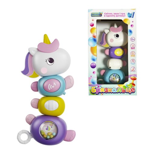 Брязкальце WToys, ОЗВУЧУВАННЯ УКРАЇНСЬКОЮ МОВОЮ, підсвічування, пісні, тріскачки, обертальні елементи, прорізувач (ЄДИНОРІГ)  мініатюра фото 1