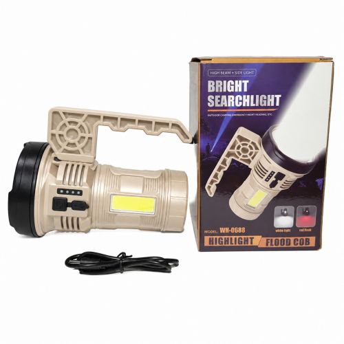 Фонарик 6 режимов, встроенный аккумулятор, USB-кабель, индикатор заряда (БЕЖЕВЫЙ) фото