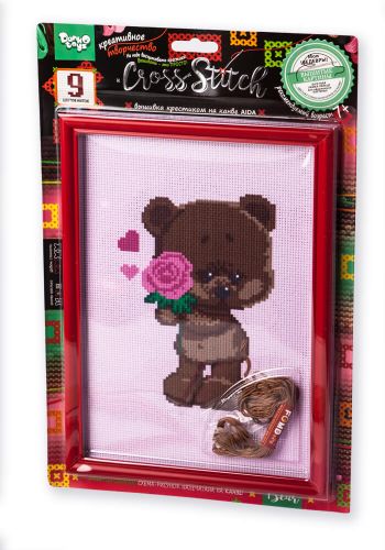 Вышивка крестиком на канве "Cross Stitch: Мишка с розой" картинка Вышивка крестиком на канве "Cross Stitch: Мишка с розой" фото